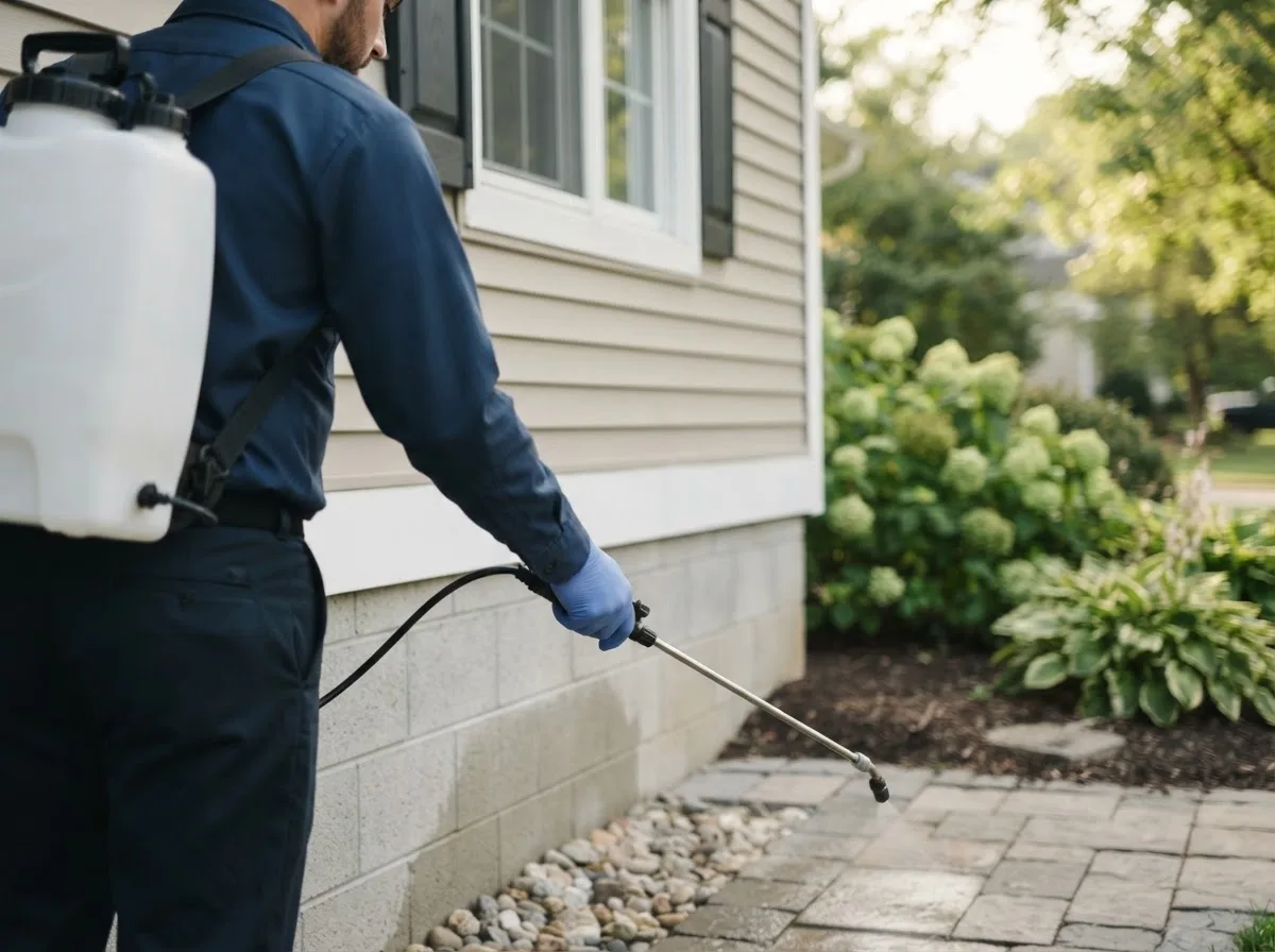 Pest control technician inspecting a home in Honey Grove, PA